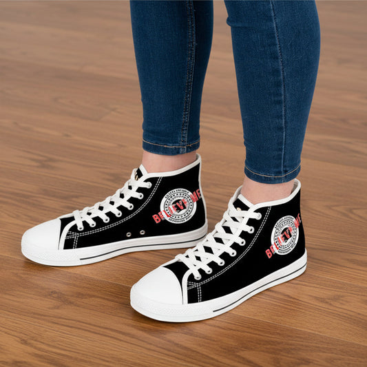 Believe Me Women’s High-Top Sneakers – Political Parody Statement Shoes