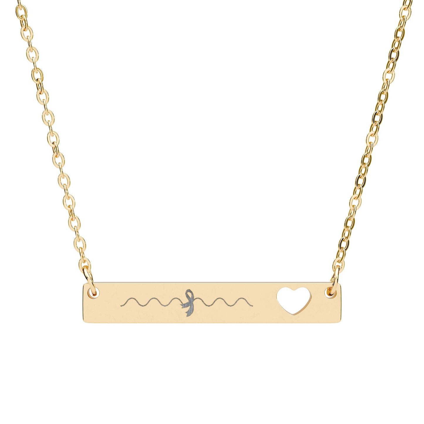 Epilepsy Awareness Bar Necklace — Smooth Wave with Ribbon & Cutout Heart