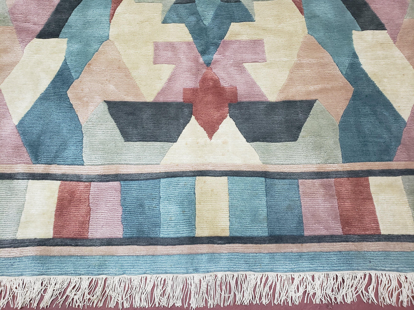 Contemporary Indian Nepalese Area Rug 8x11, Wool Hand-Knotted Modern Multicolor Nepali Abstract Carpet 8 x 11 Soft Playroom Nursery Room Rug