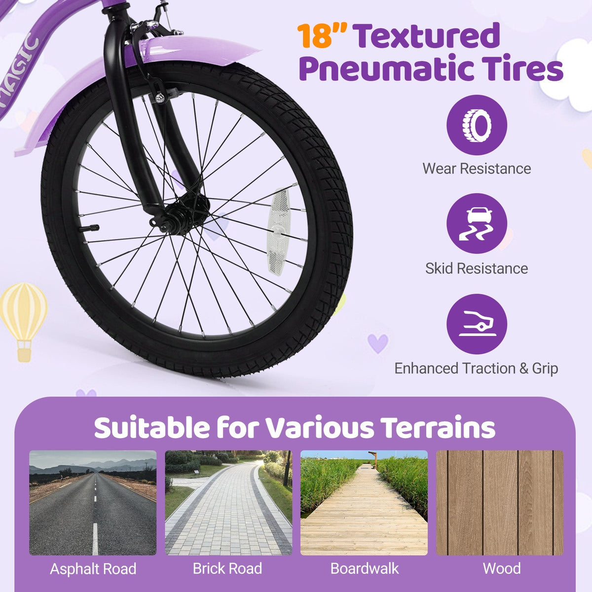 Kids Bike with Training Wheels 12-18 Inch - Purple