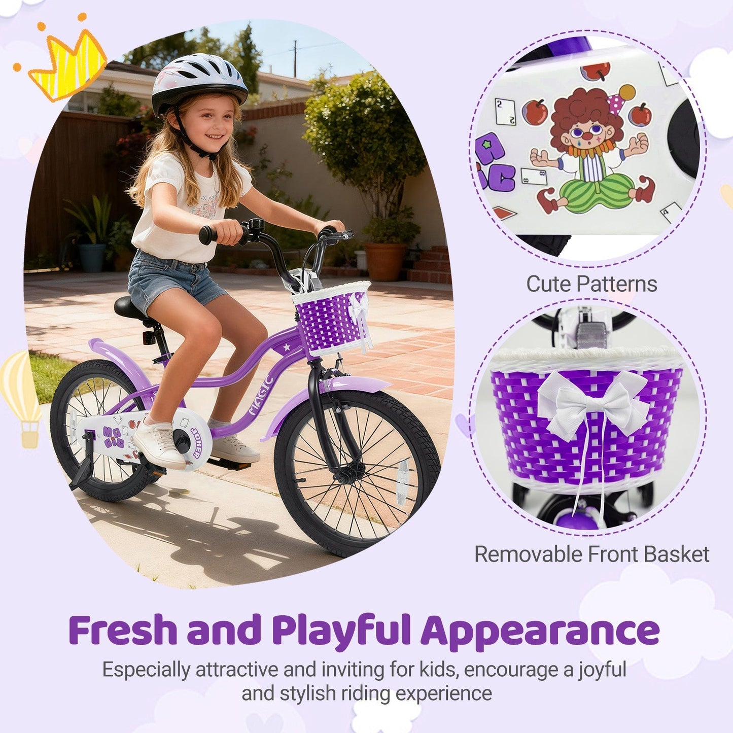 Kids Bike with Training Wheels 12-18 Inch - Purple
