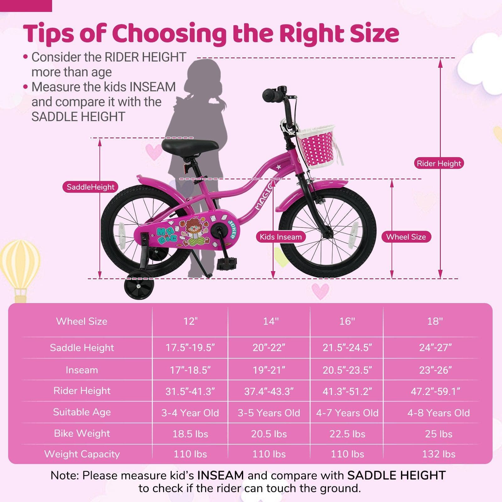 Kids Bike with Training Wheels 12-18 Inch - Magic Rose