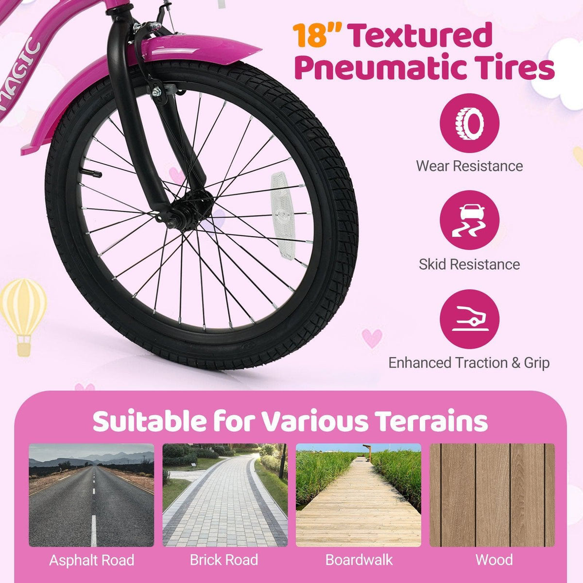 Kids Bike with Training Wheels 12-18 Inch - Magic Rose