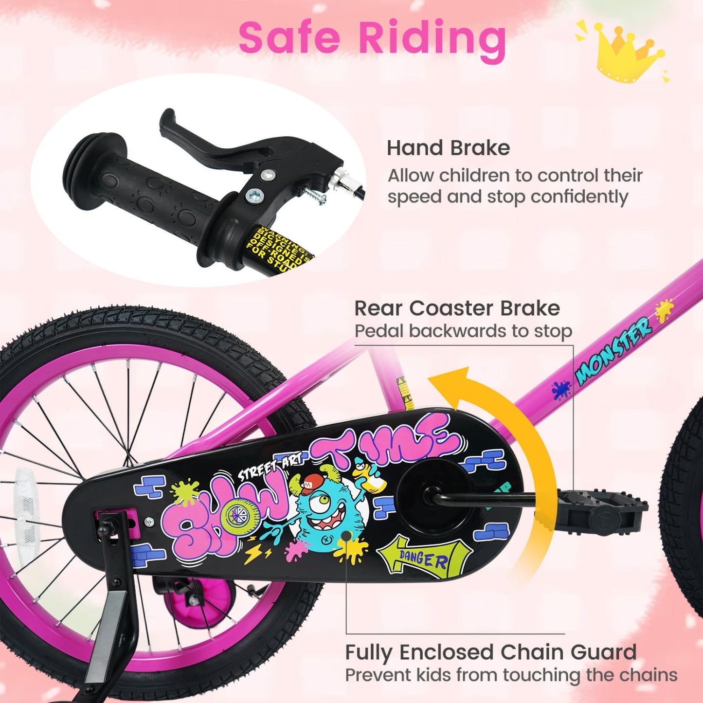 Kids Bike with Training Wheels 12-18 Inch Pink