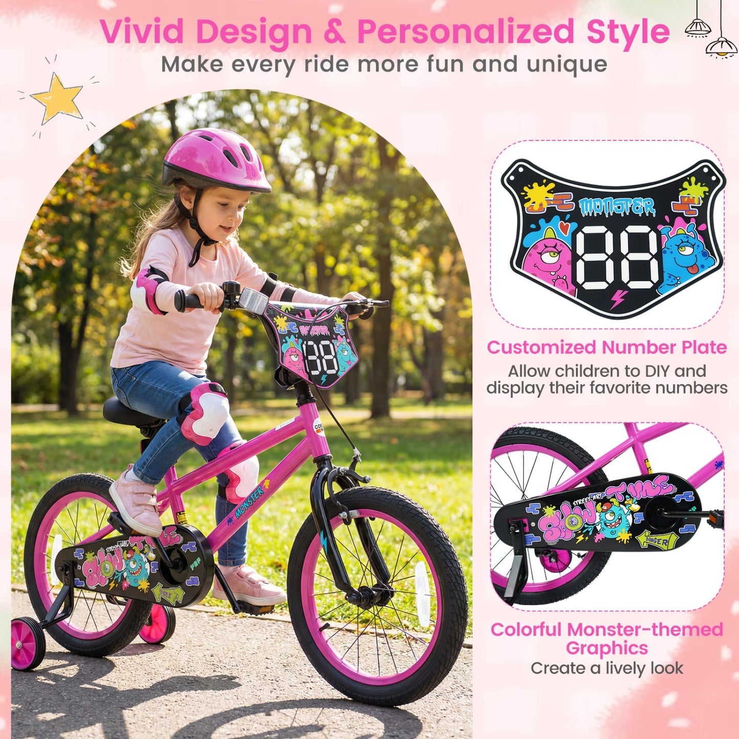 Kids Bike with Training Wheels 12-18 Inch Pink
