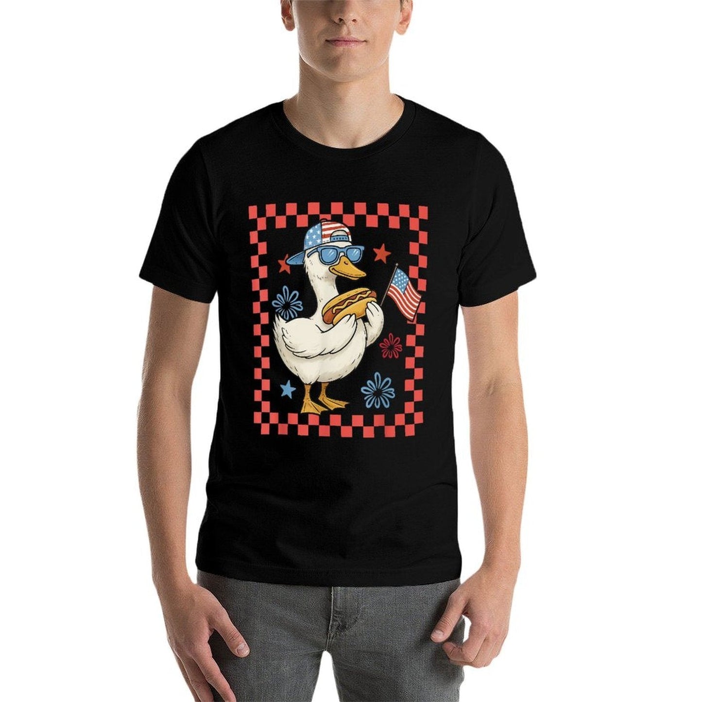 Cool America Goose 4th Of July US Patriotic Boy Men  Oversized Silhouette T-Shirt