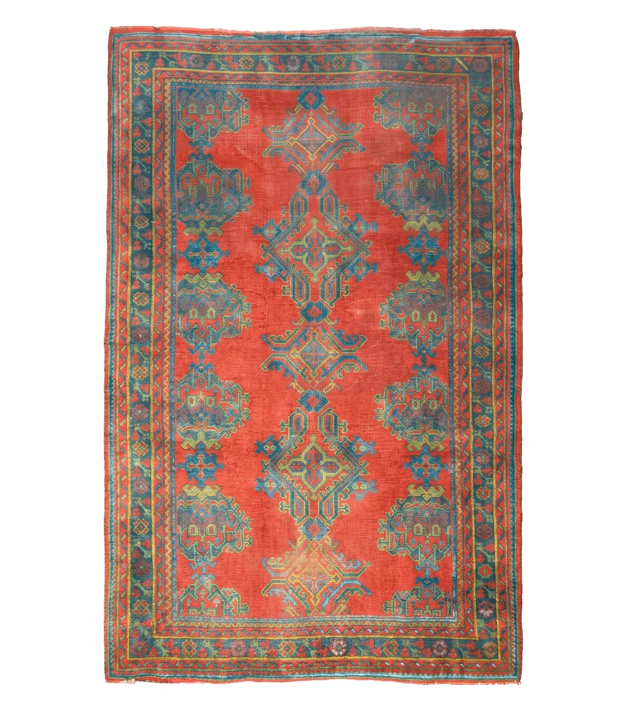 7x11 Turkish Oushak Rug, Vintage Red & Blue Oriental Carpet, Hand Knotted Wool Area Rug 7 x 11, Turkish Sparta Rug, Antique Turkish Rug Nice