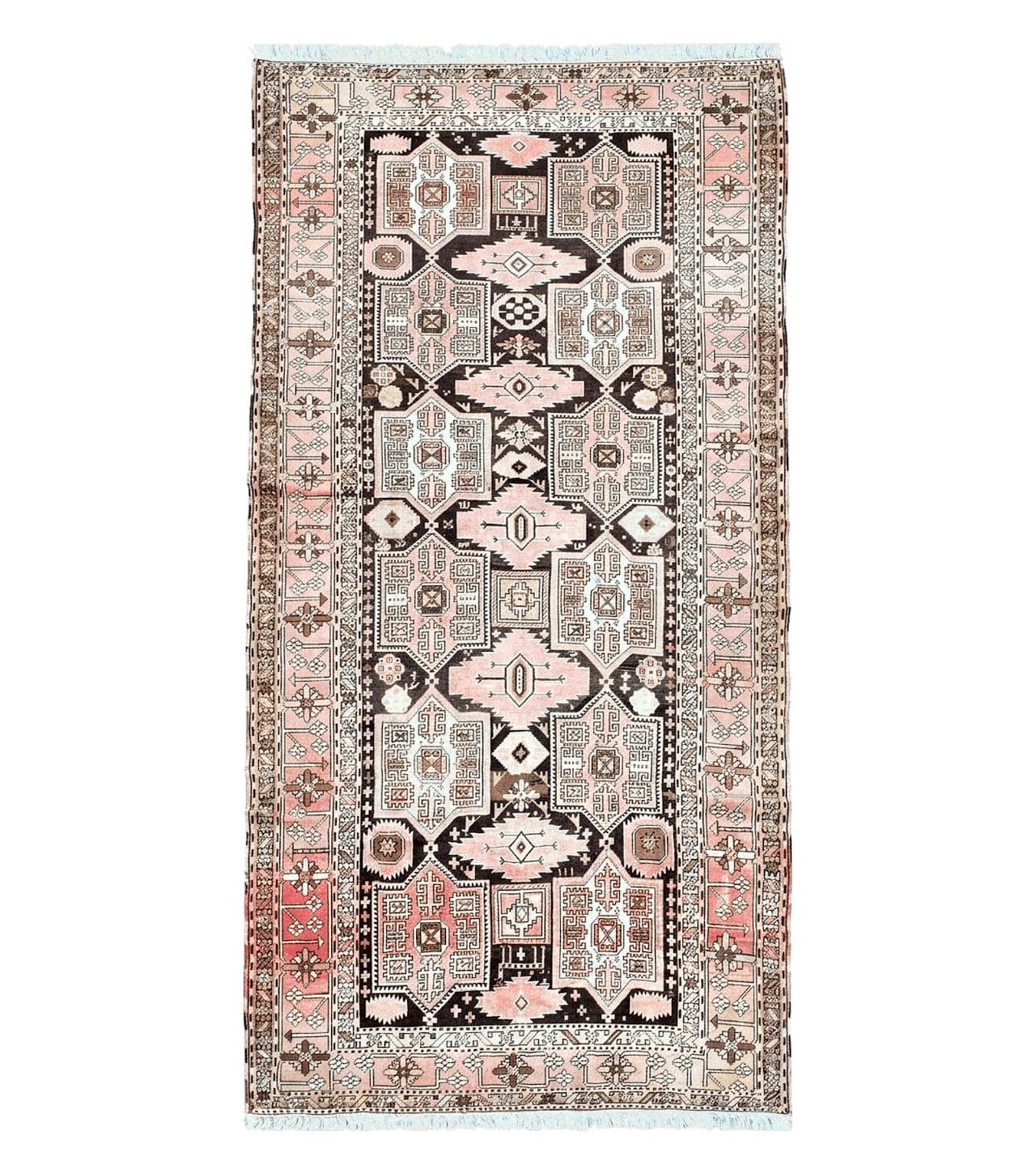 Antique Caucasian Rug 5' 5" x 10' 9", Shirvan Carpet, Wide Oriental Corridor Runner, Quality Handmade Hand-Knotted Wool Rug, Pale Pink Black