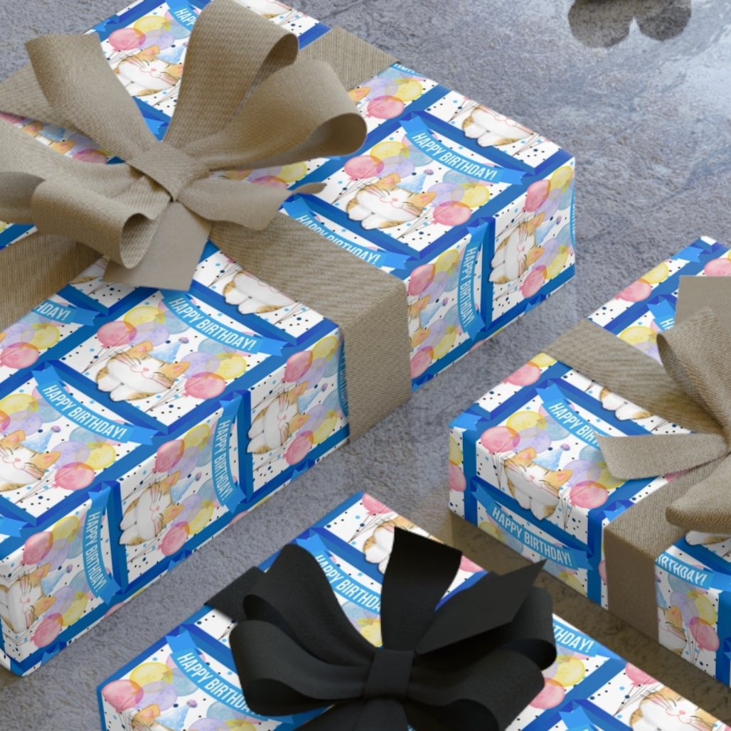 Little Boy Kitty Birthday Wrapping Paper Rolls - 1pc Gift Wrap