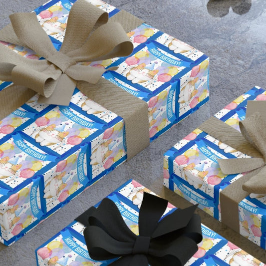 Little Boy Kitty Birthday Wrapping Paper Rolls - 1pc Gift Wrap