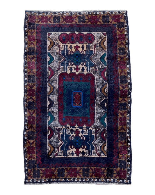 3 X 5 Vintage Handmade Tribal Wool Rug Balouchi Rug Afghan Rug Red Beige Nice