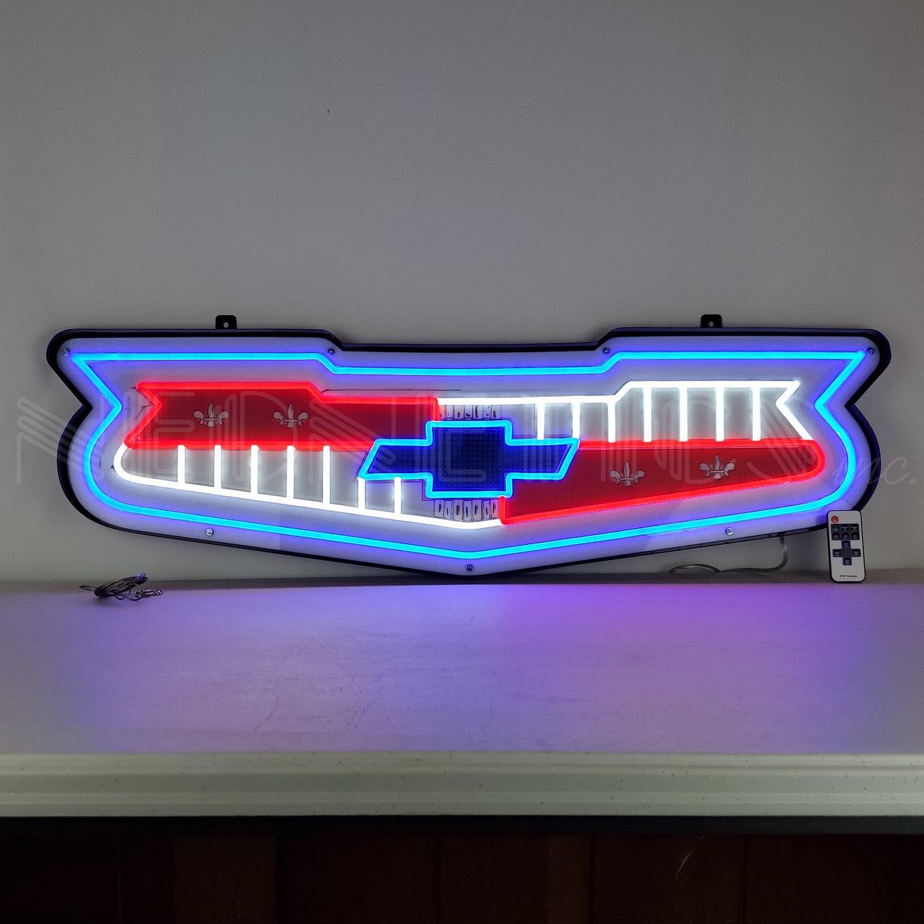 1957 Chevy Emblem Chevrolet Grille LED Flex-Neon Sign in Steel Can