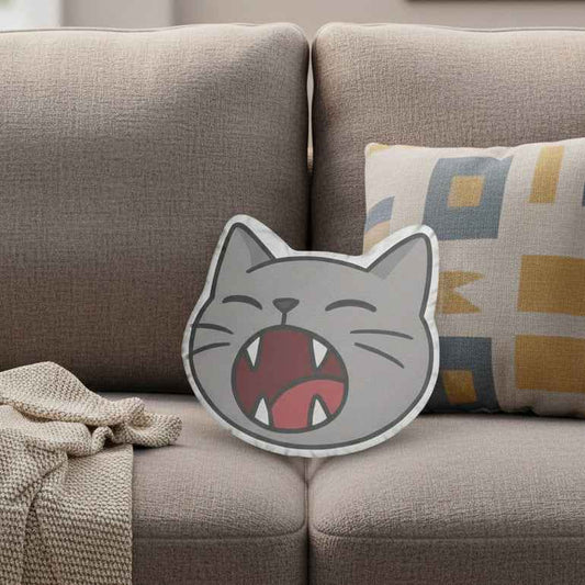 Open Meow Cat Cushion — Loud Face, Soft Landing