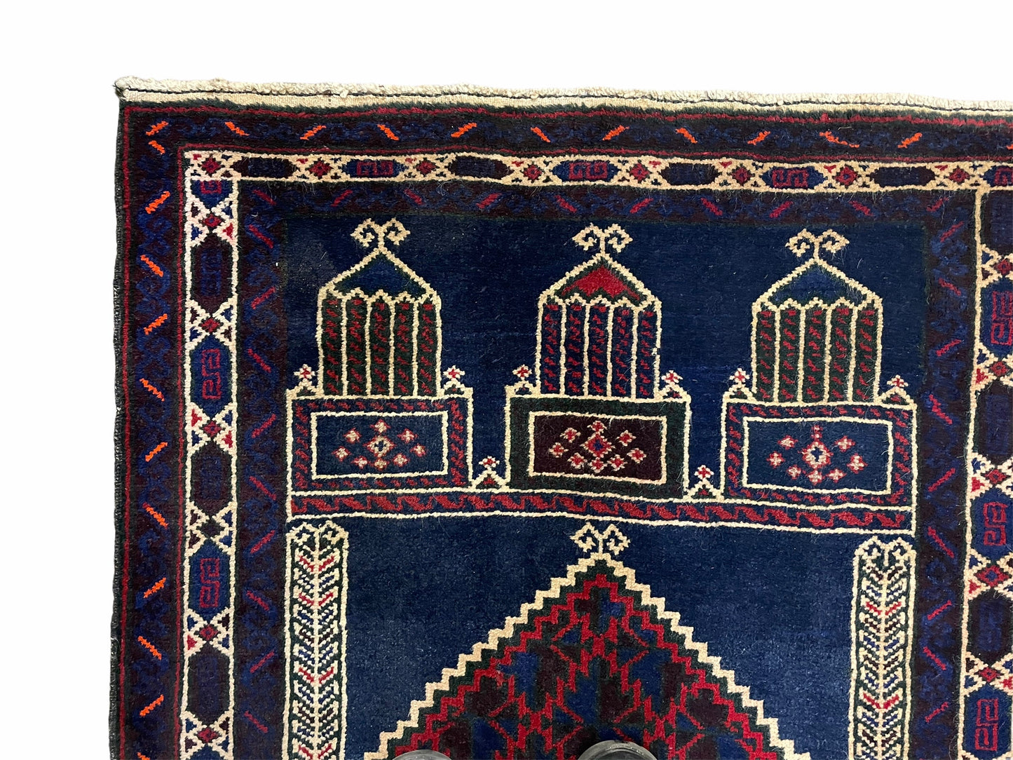 3x5 Vintage Handmade Tribal Wool Rug Balouchi Prayer Rug Afghan Rug Red Blue Wow