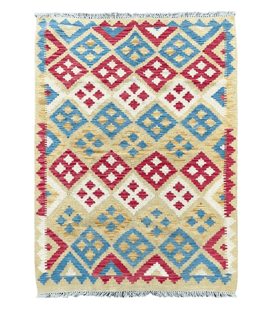 3x5 Kilim Rug Multicolor Tribal Kilim Rug 3 x 5 Tan Light Blue Red Beige New Turkish Anatolian Wool Kilim Flatweave Rug