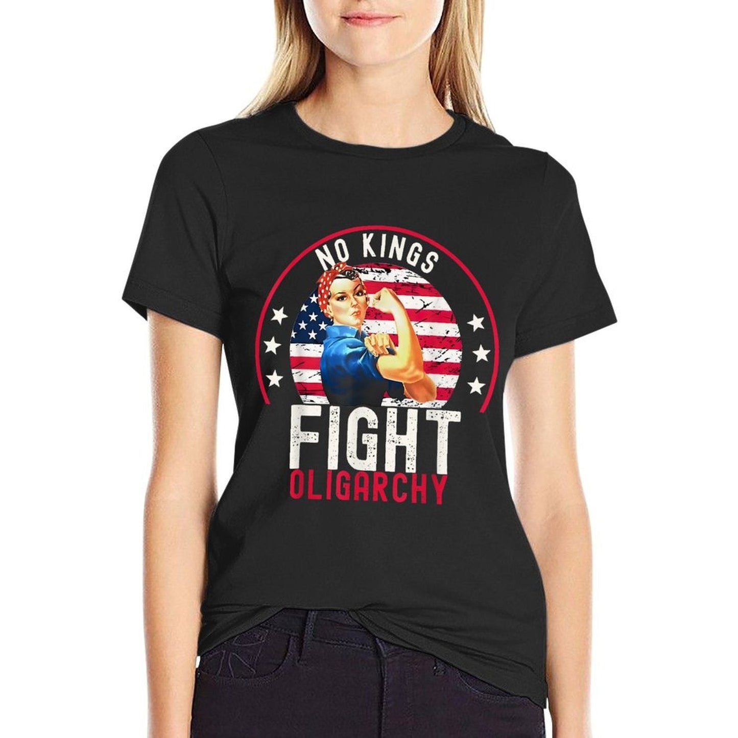 Vintage No Kings Fight Oligarchy Woman's Girl America  Odor-resistant T-Shirt
