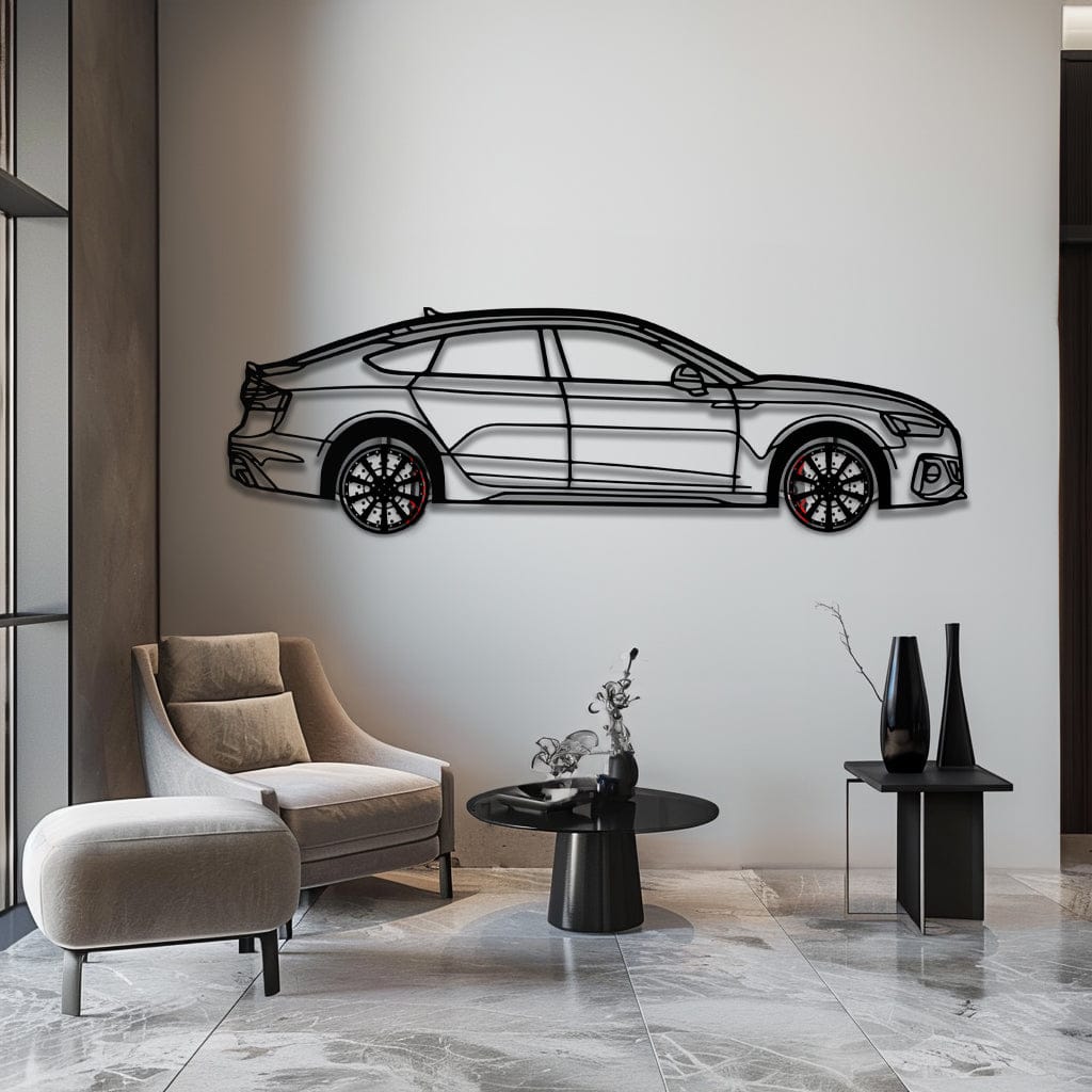 Audi RS5 Metal Car Wall Art with Rotating Wheels - Performance Sportback Silhouette Decor - Interactive Automotive Wall Art - KAFMEKA097