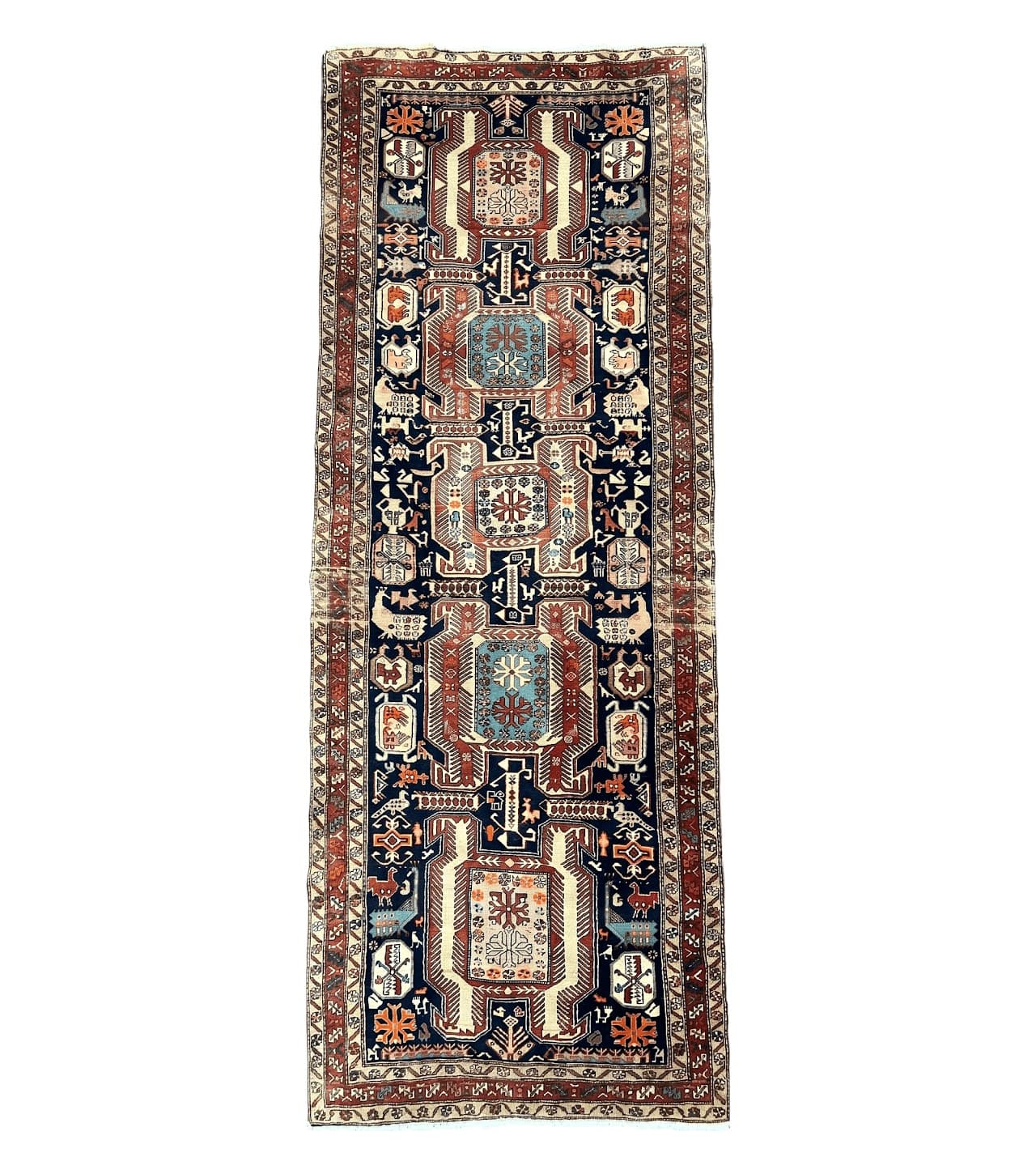 Persian Ardabil Wide Runner Rug 4x10 - Geometric Medallions & Animal Pictorials
