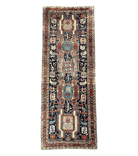 Persian Ardabil Wide Runner Rug 4x10 - Geometric Medallions & Animal Pictorials
