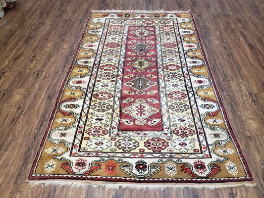 Turkish Caucasian Rug 4x7, Wool Turkish Talish Carpet, Geometric Rug