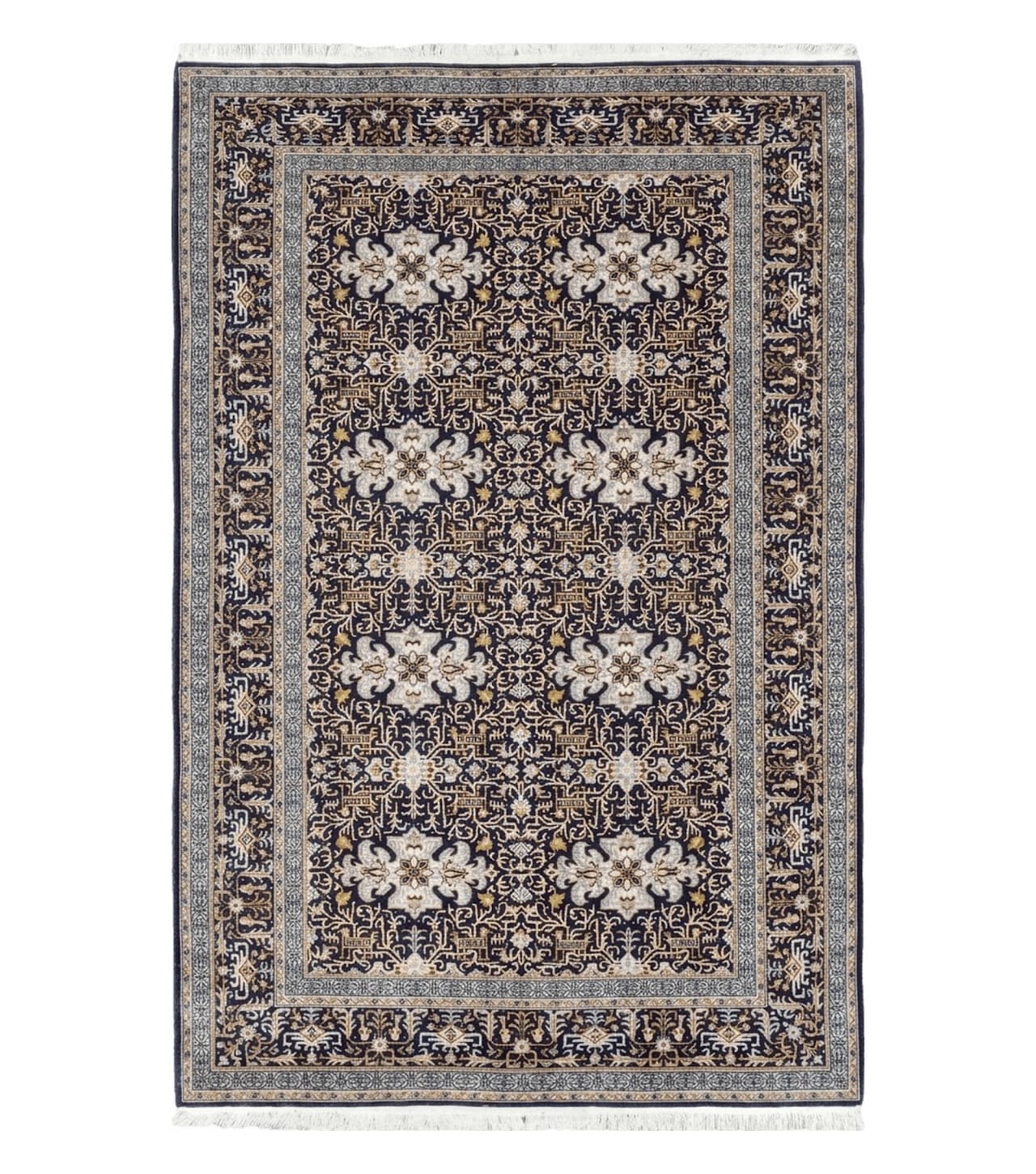 Persian Kashan Rug, Navy Blue, Hand-Knotted, Wool, 4' 8" x 7' 4", Pair A