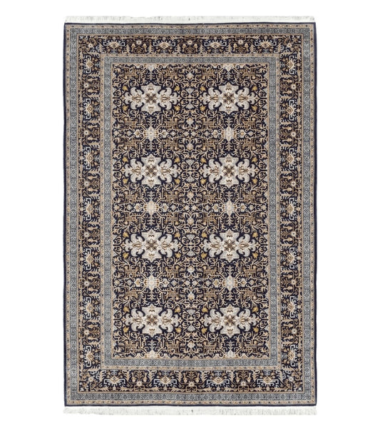 Persian Kashan Rug, Navy Blue, Hand-Knotted, Wool, 4' 8" x 7' 4", Pair A