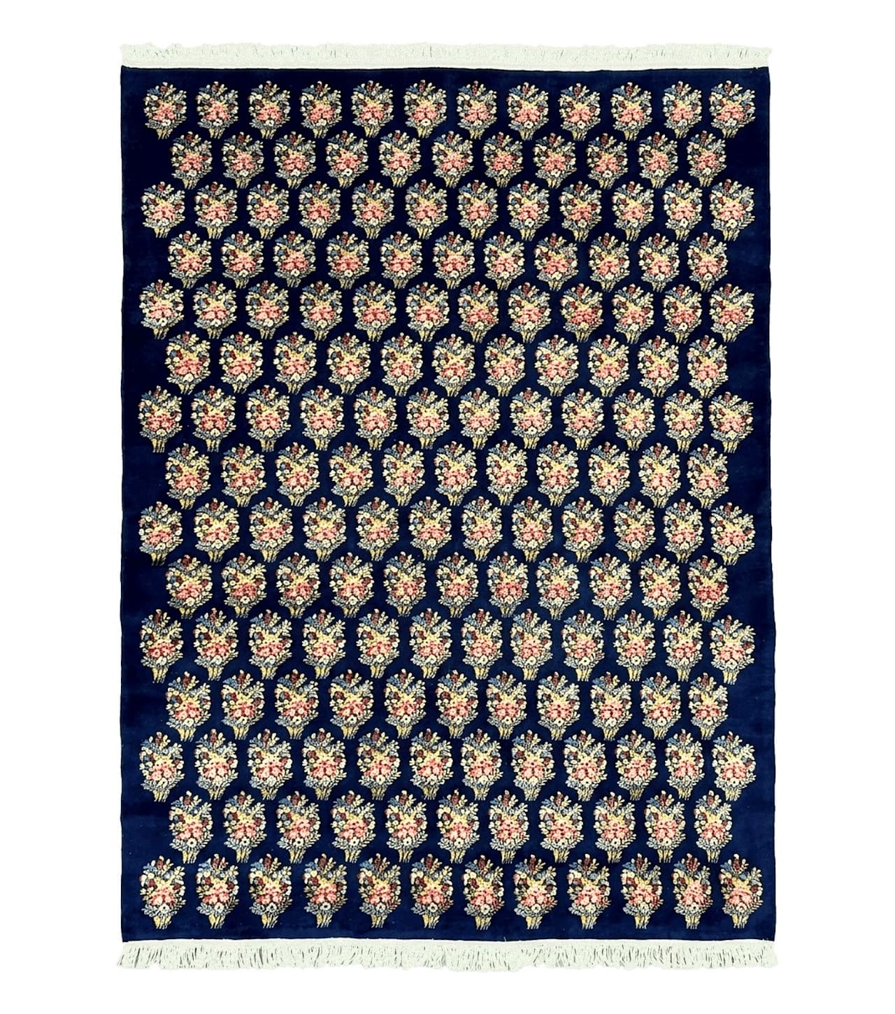 Persian Rug 9x12, Authentic Hand Knotted Carpet, Repeated Floral Motif Garden of Eden, Navy Blue Wool Rug 9 x 12, Semi Antique Kirman Rug