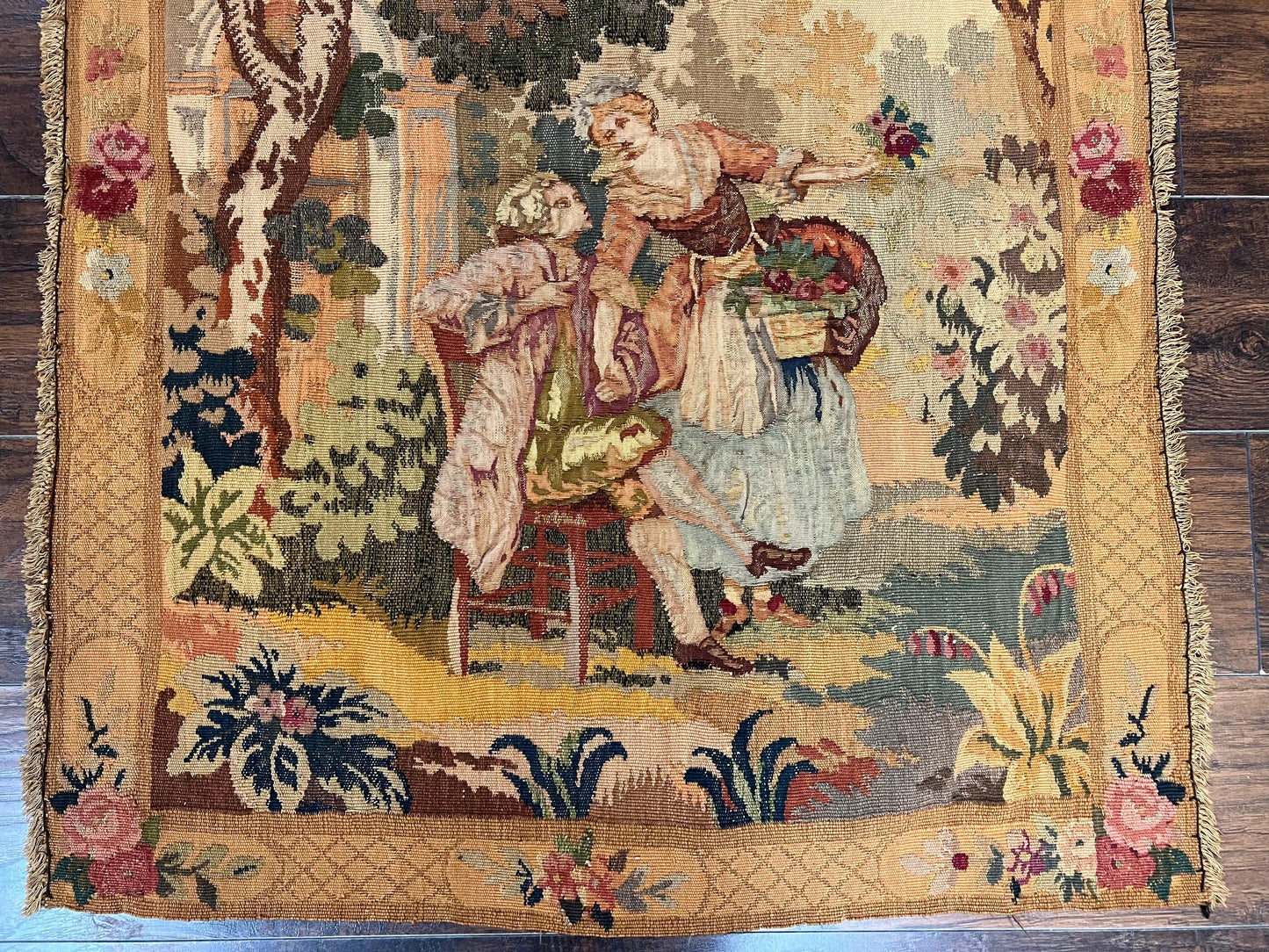 Antique Tapestry 3x4, European French Tapestry, Hand Loomed Victorian Tapestry, Vintage Wool Tapestry 3 x 4 ft