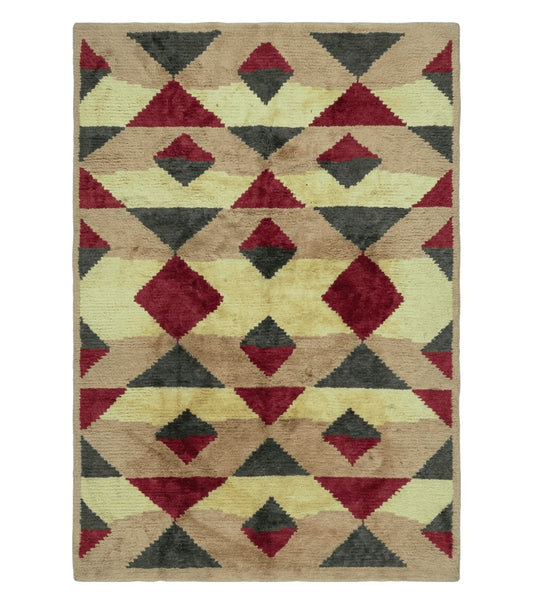 6' X 8' Handmade Tibetan Nepal Chinese Wool Rug Art Deco Contemporary Modern