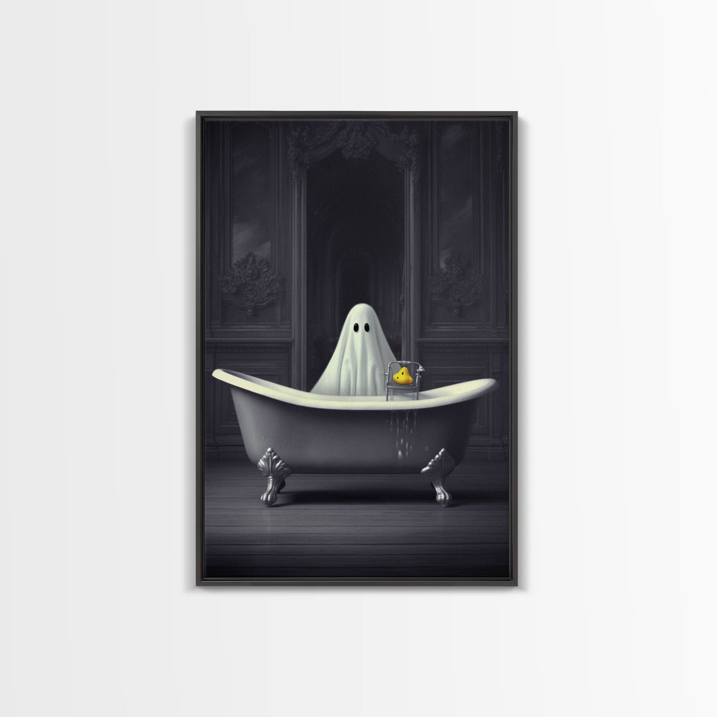 Ghost Bathroom Canvas, Dark Romantic Ghost Standing in Bathroom Creepy,  Ghost in the Bath tub Wall Art Halloween Canvas, Funny Halloween