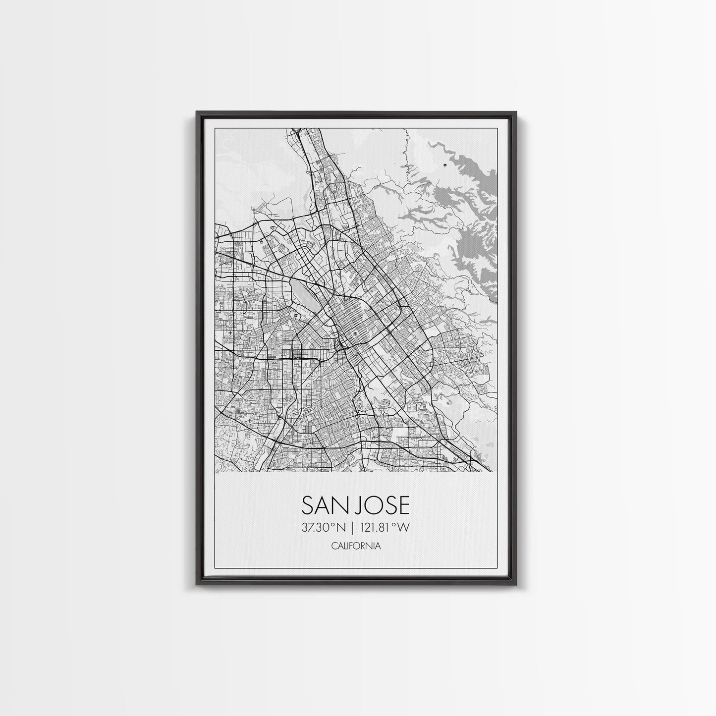 San Jose Street Map, California Map, City Map Print, Minimalist Art, Wall Art, Canvas Print, Girl Graduation Gift, Game Room Wall Art