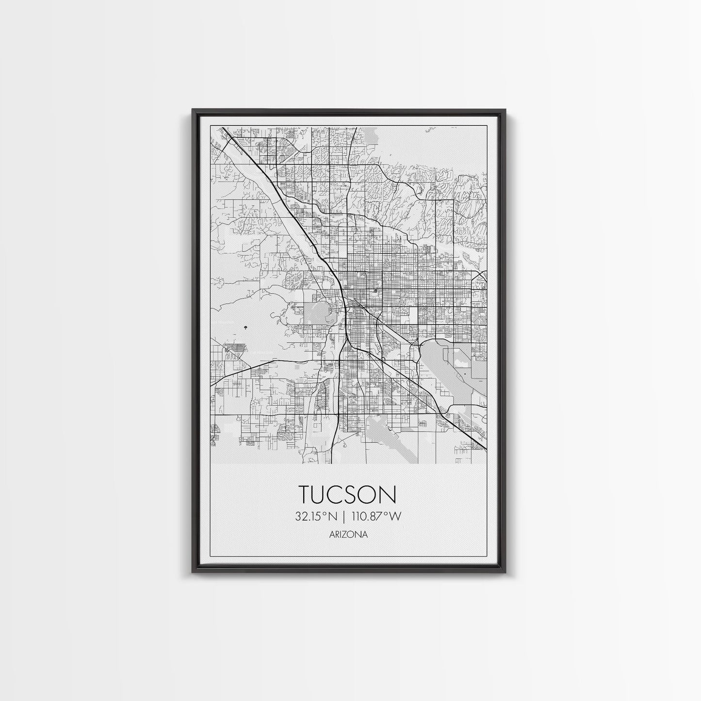 Tucson Street Map, Arizona Map, City Map Print, Modern Wall Art, Wall Art, Canvas Print, Minimal Wall Art, Family Gift, Travel Wall Décor