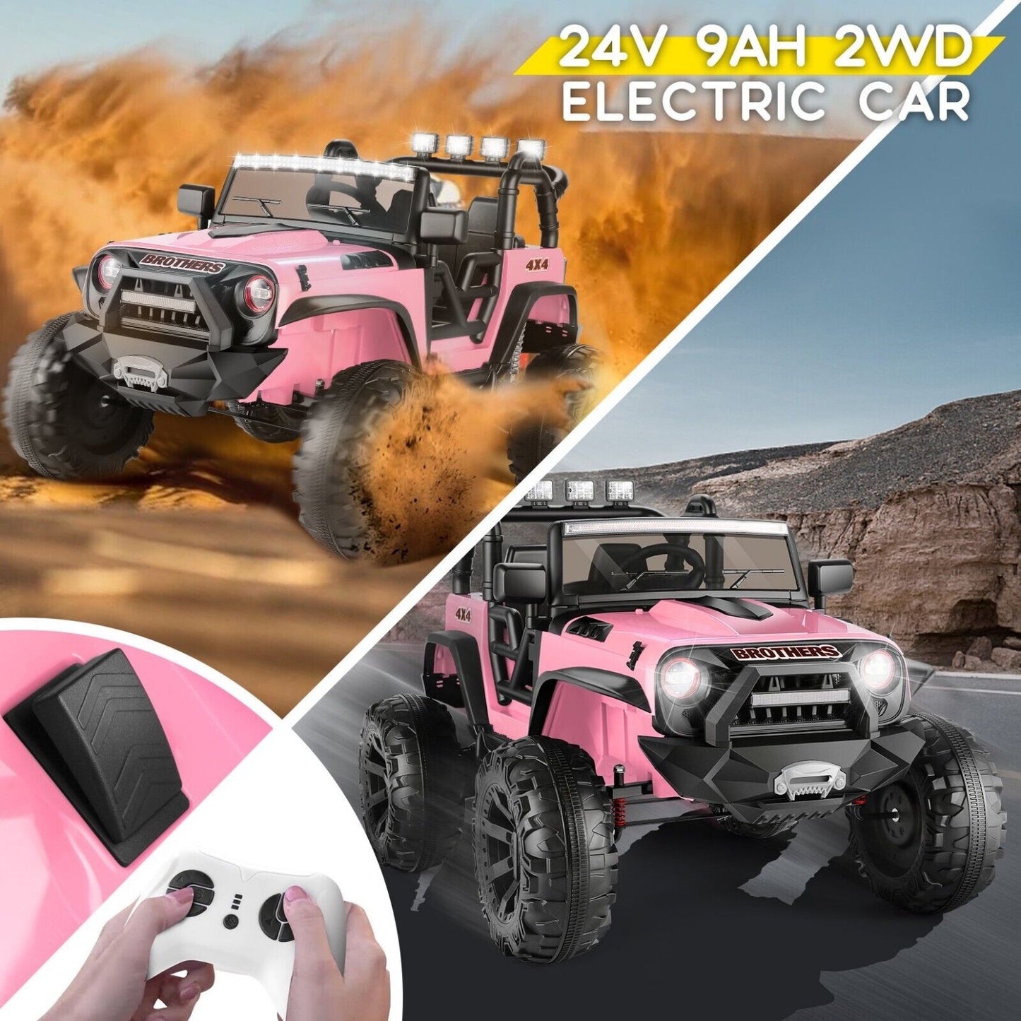 Electric 2-Seater Ride On Car for Kids with Remote Control - Pink, 24V, 2x200W
