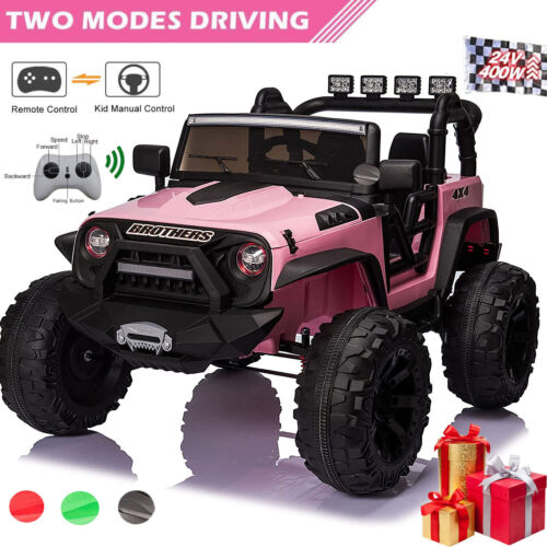 2 Seater 24V Electric Ride On Truck for Kids with Remote Control, LED Lights, and 3 Speed Options