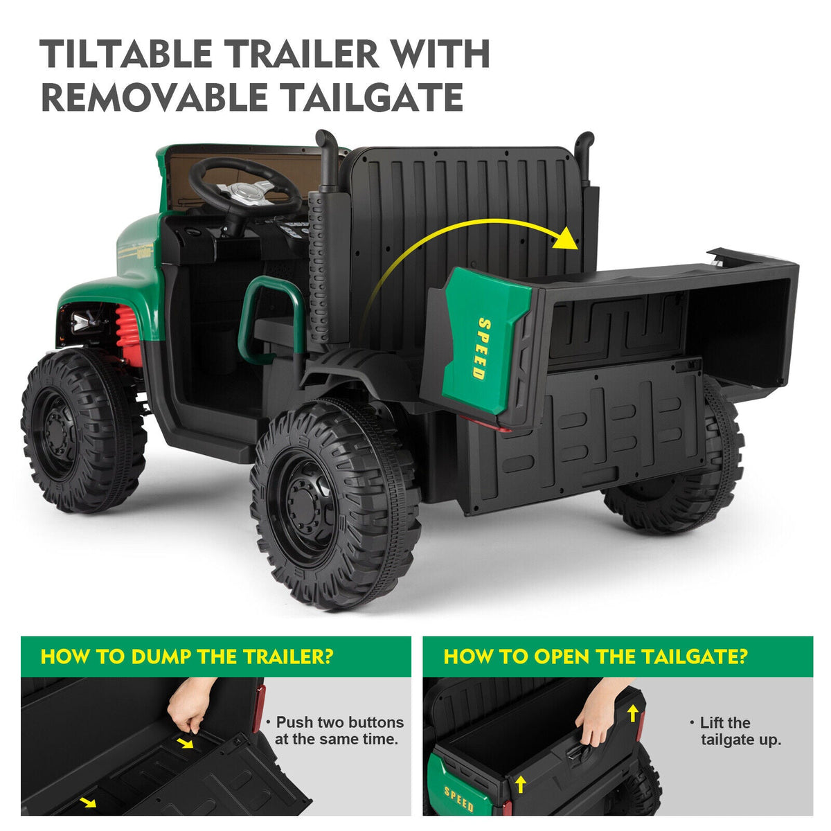 2-Seater Electric Ride-On Tractor with Dump Bed and 3-Speed RC - 24V Battery Powered Toy Car