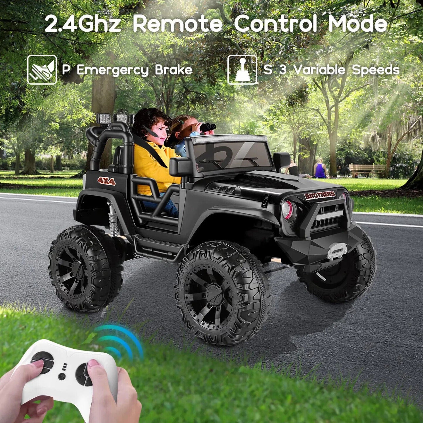 2-Seater Electric Jeep for Kids with Music, LED Lights, Remote Control, and USB Port - 24V Power Wheels