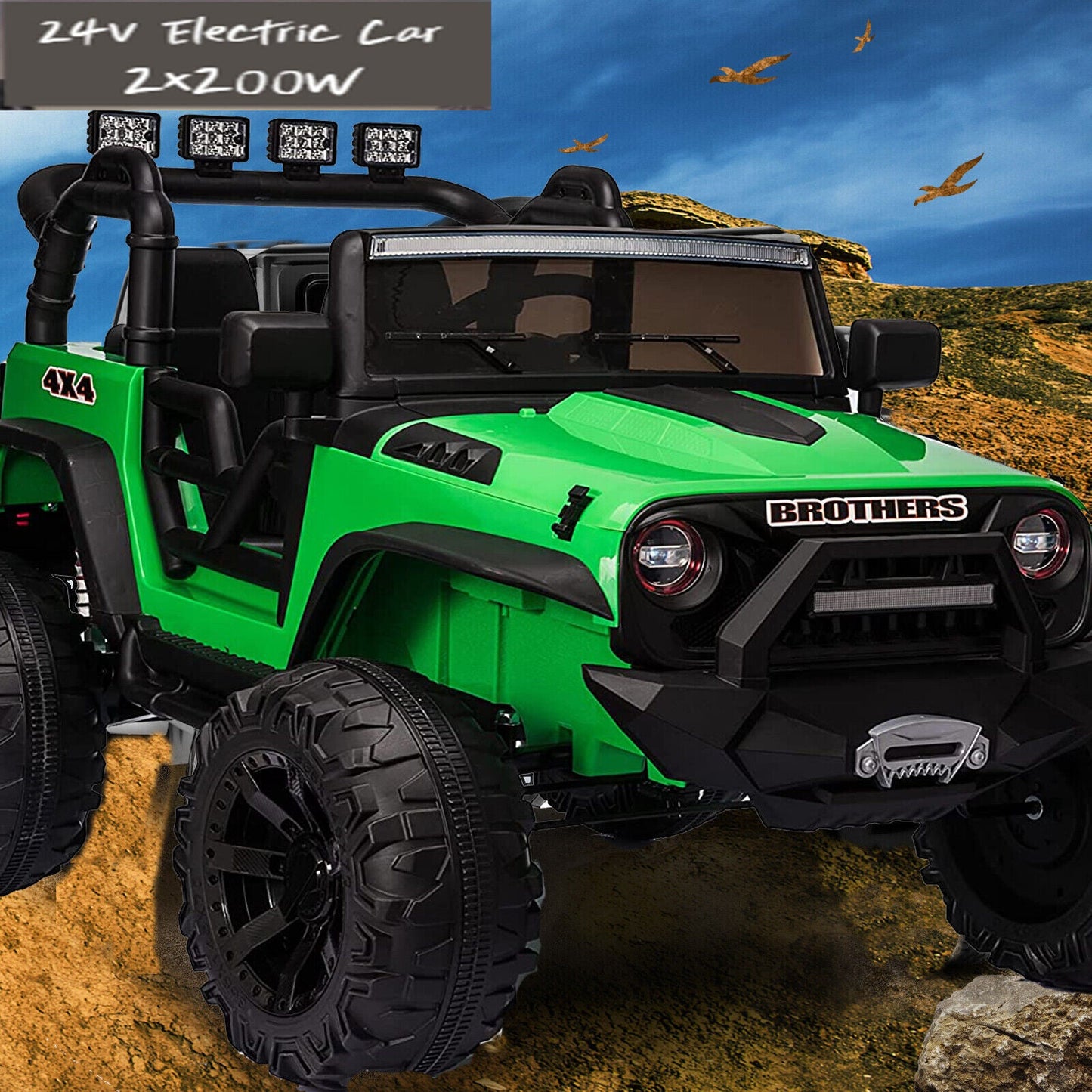 2-Seater Electric Jeep for Kids with Music, LED Lights, Remote Control, and USB Port - 24V Power Wheels