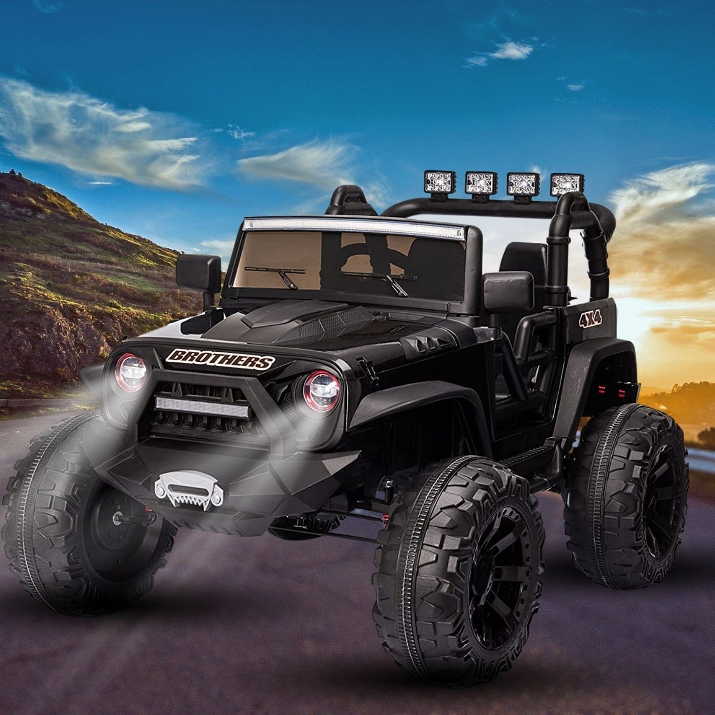 2-Seater Electric Jeep for Kids with Music, LED Lights, Remote Control, and USB Port - 24V Power Wheels