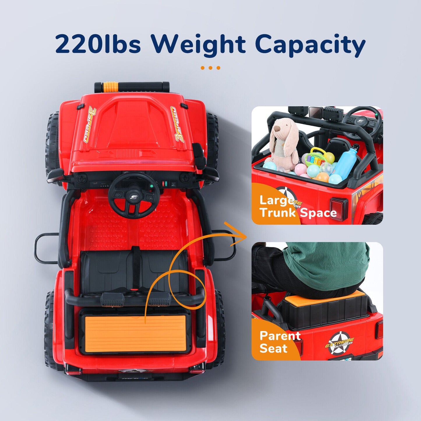 Remote Control Electric Ride-On Truck for Kids with Parent Seat and FM Radio - 12V Power Wheels