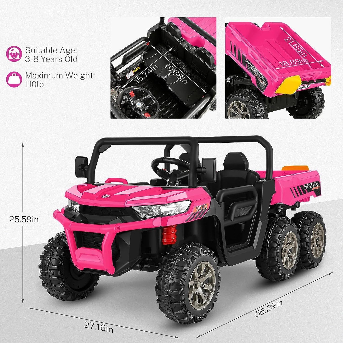 2-Seater Electric Truck Tractor with Dump Bed and Remote Control for Kids (24V)
