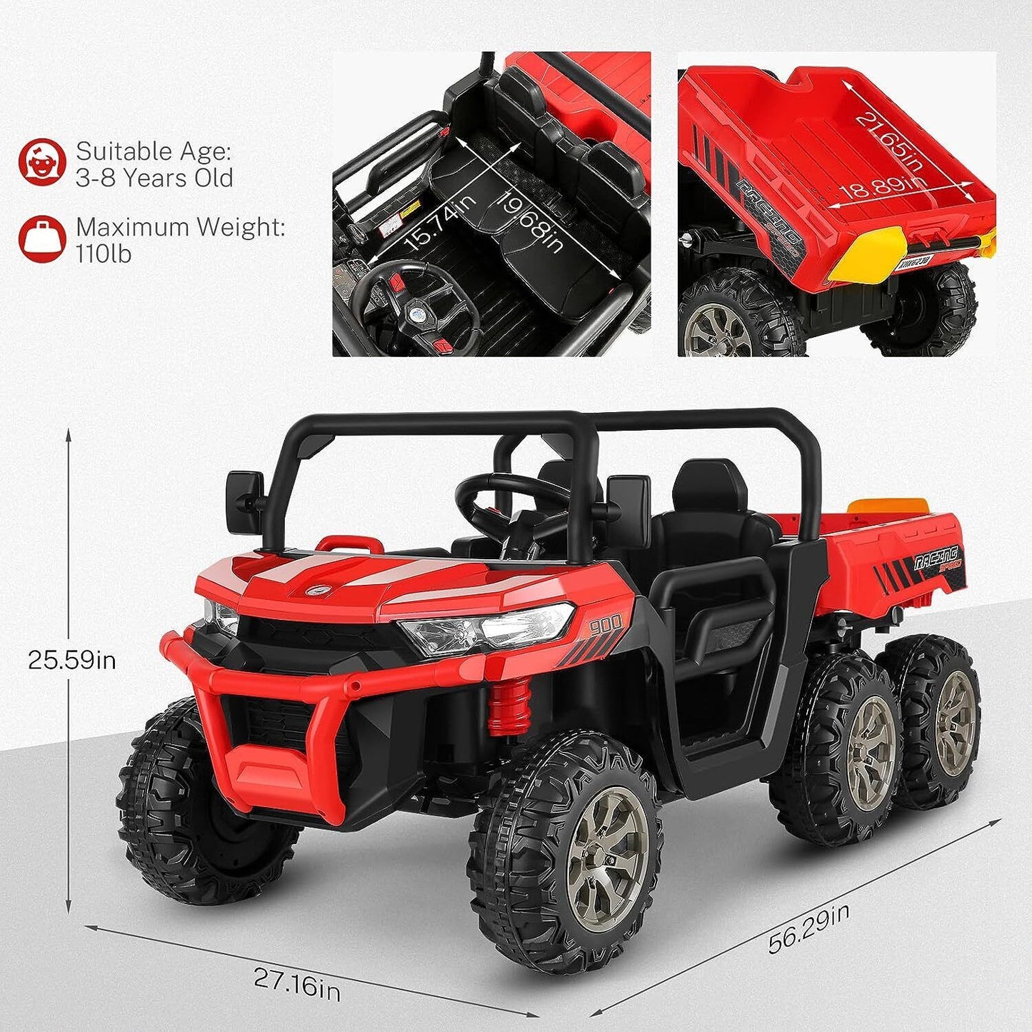 2-Seater Electric Truck Tractor with Dump Bed and Remote Control for Kids (24V)