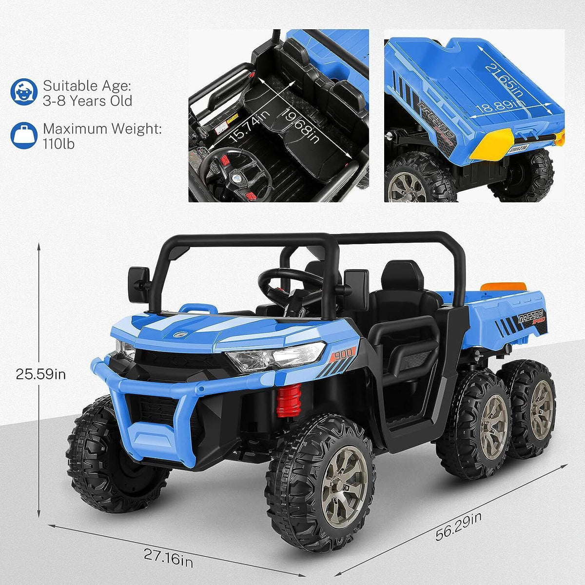 2-Seater Electric Truck Tractor with Dump Bed and Remote Control for Kids (24V)