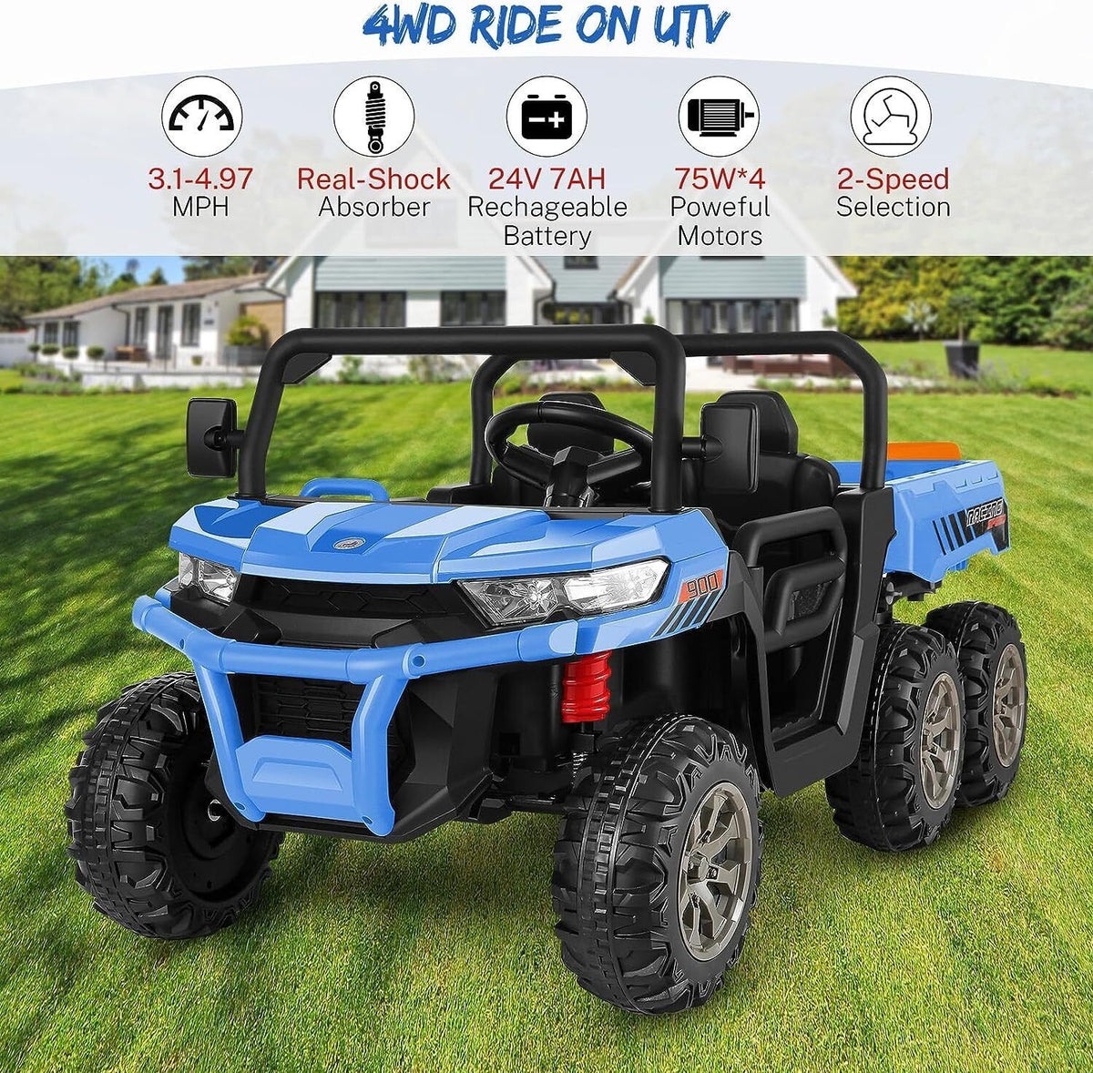 2-Seater Electric Truck Tractor for Kids with Dump Bed and 3 Speeds - 24V