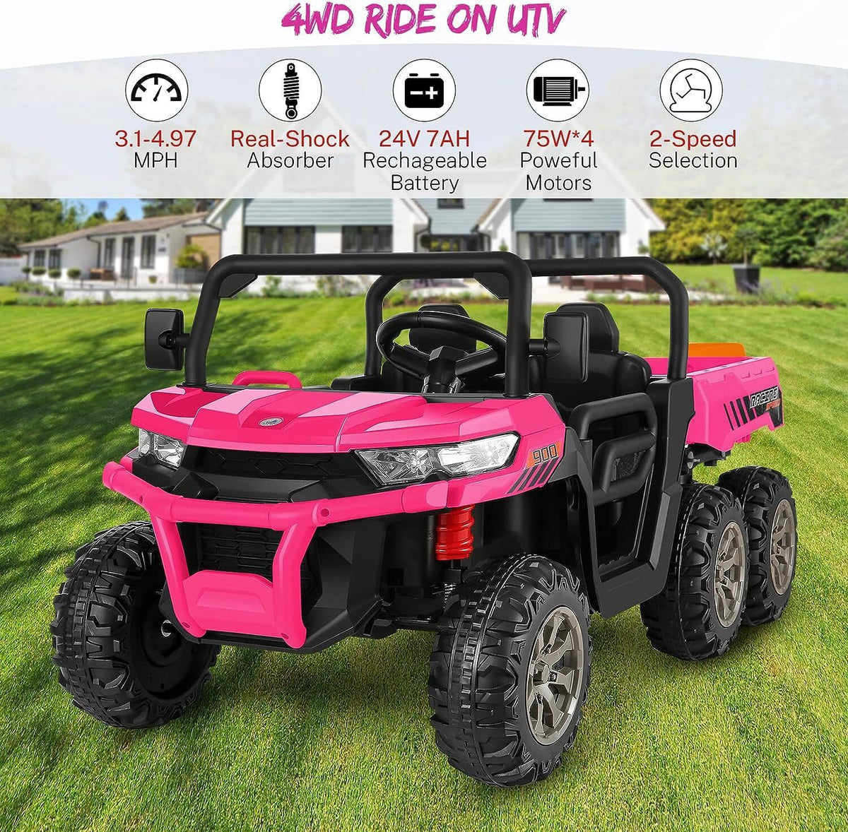 2-Seater Electric Truck Tractor with Dump Bed and Remote Control - 24V