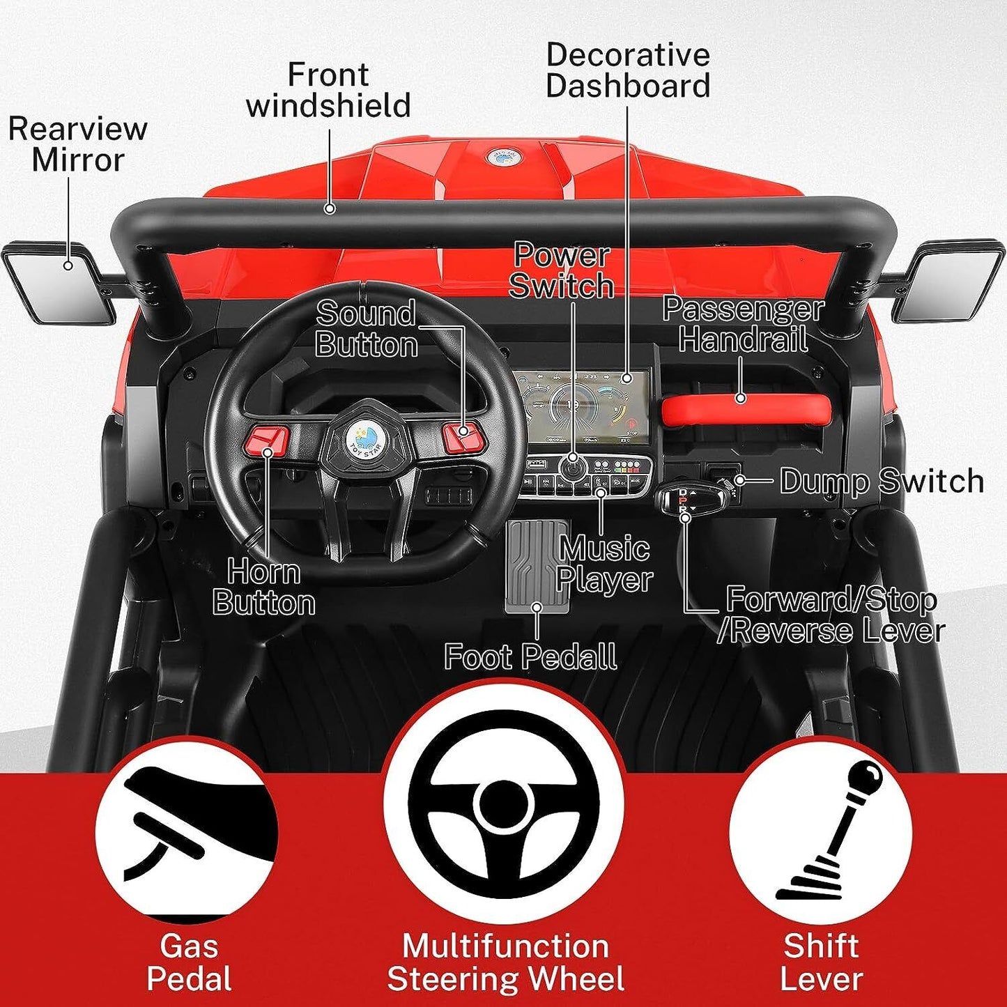 2-Seater Electric Truck Tractor with Dump Bed and Remote Control - 24V
