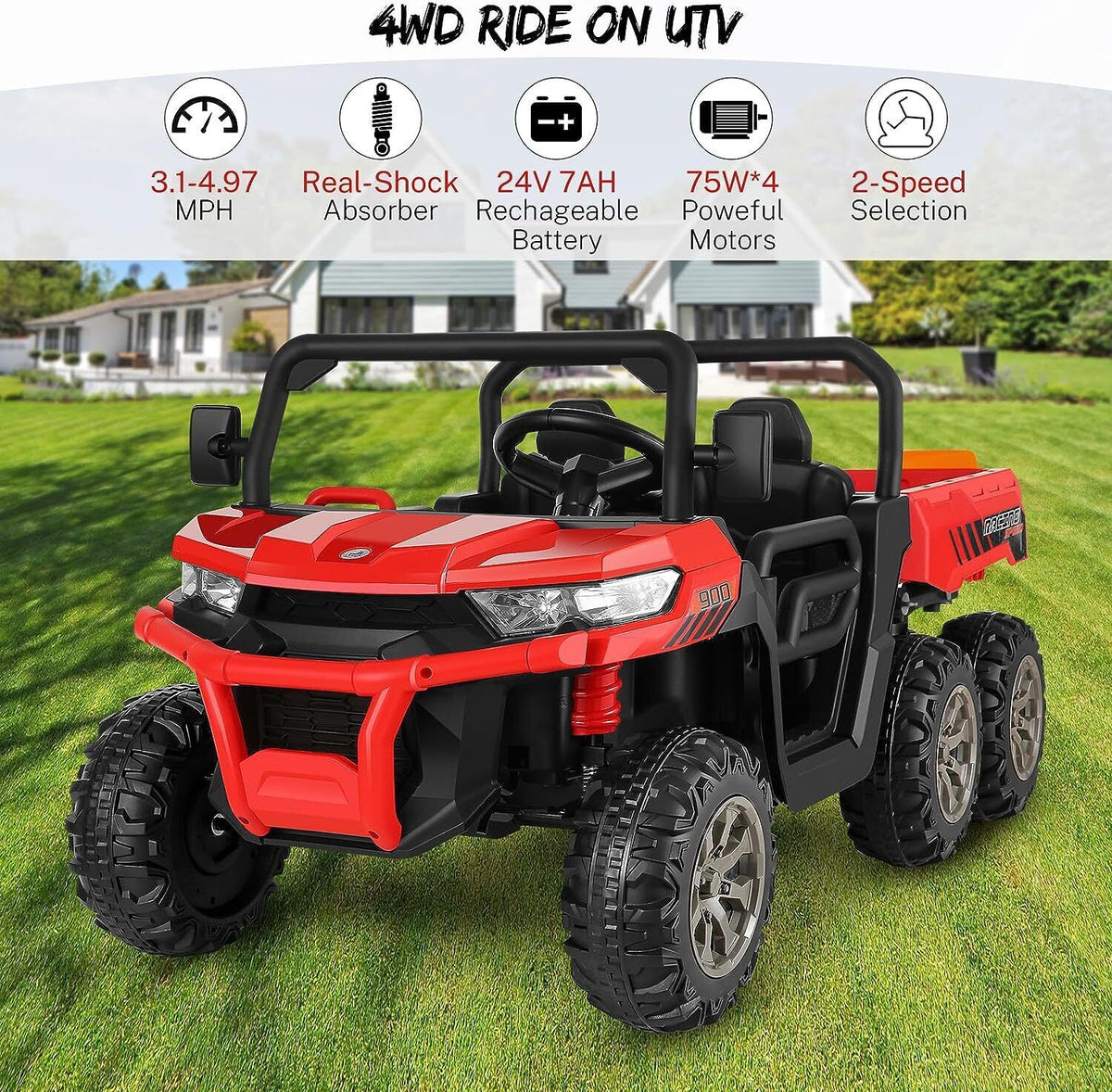2-Seater Electric Truck Tractor with Dump Bed and Remote Control - 24V
