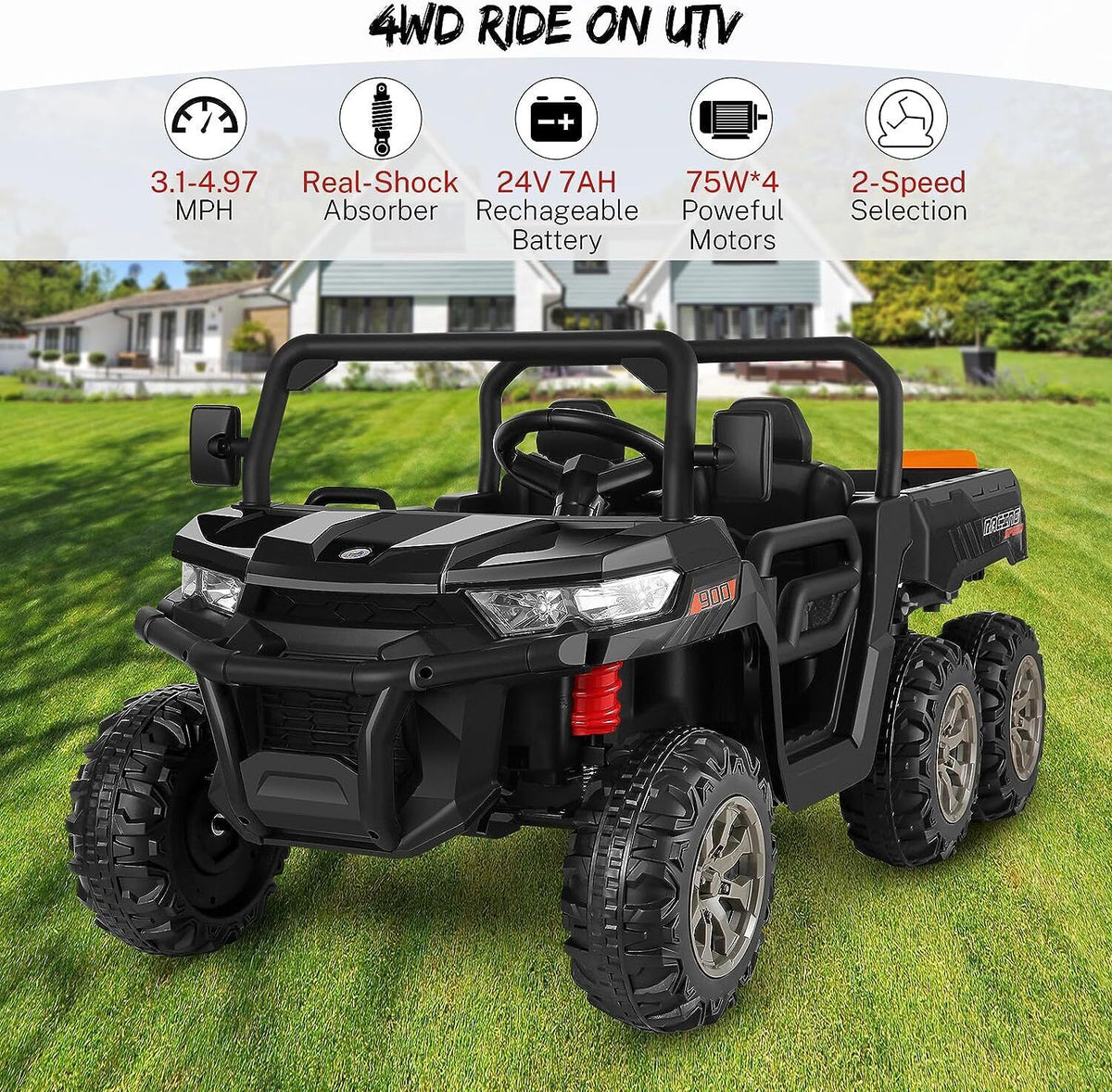 2-Seater Electric Truck Tractor with Dump Bed and Remote Control - 24V