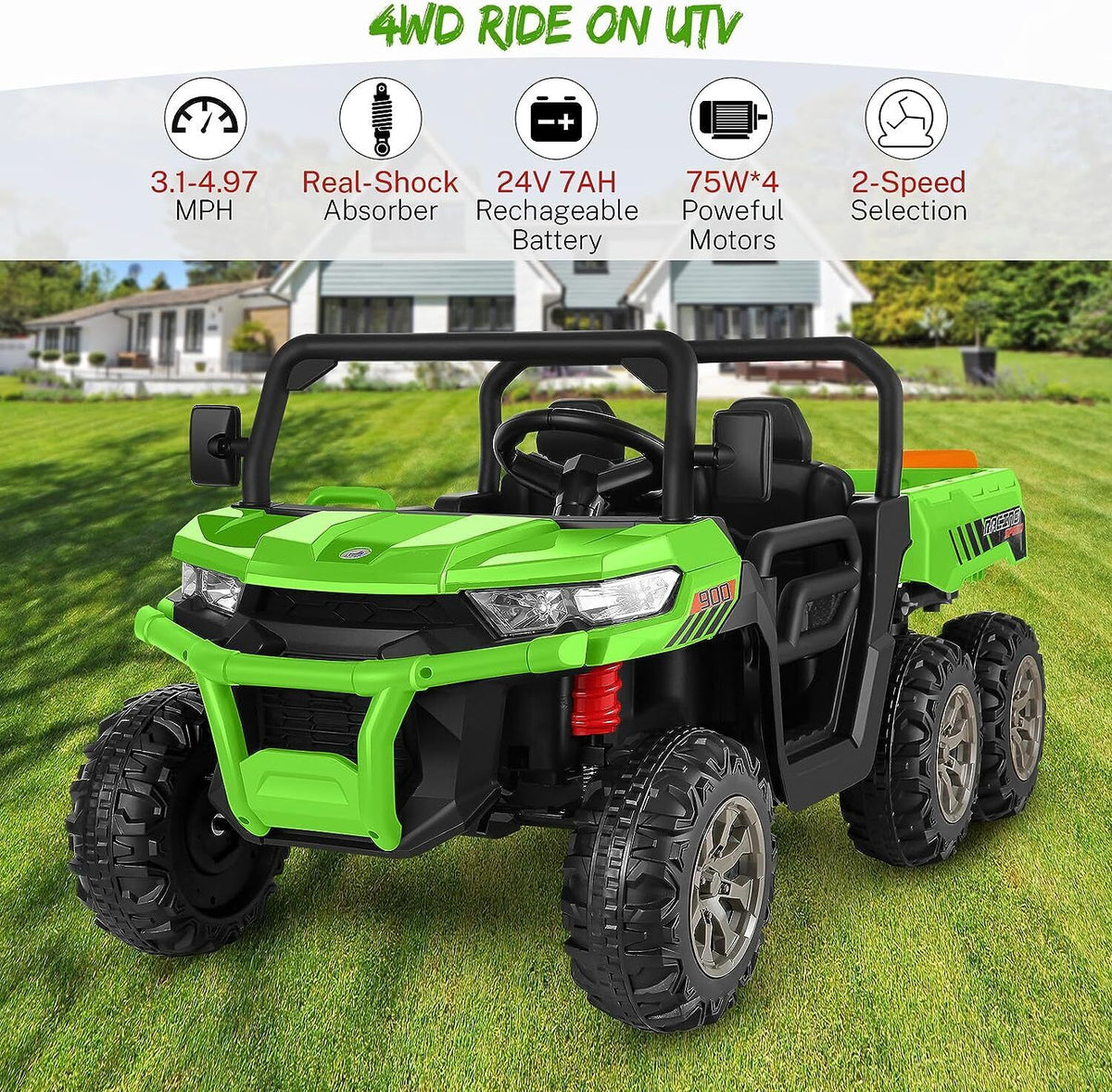 2-Seater Electric Truck Tractor with Dump Bed and Remote Control - 24V
