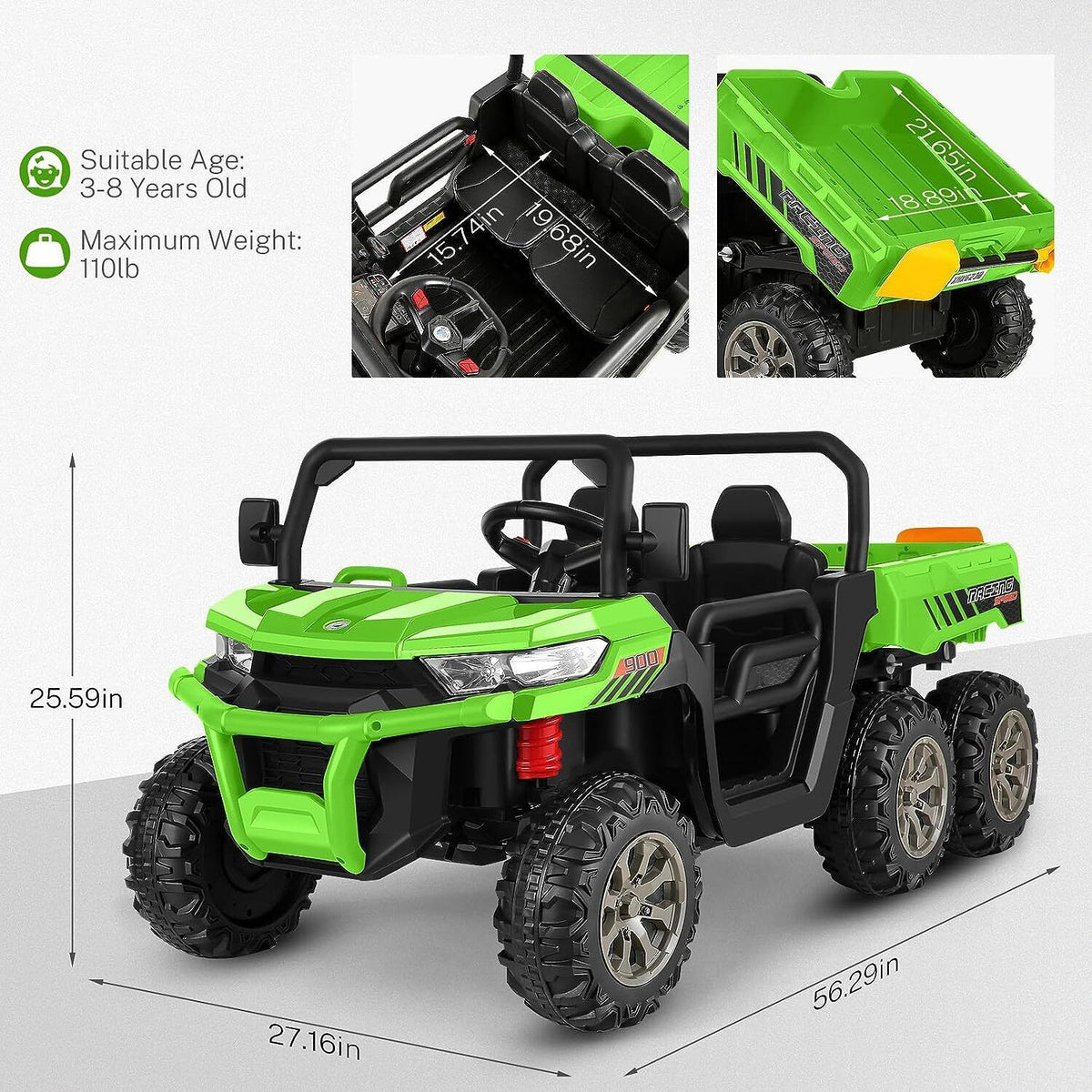 2-Seater Electric Truck Tractor with Dump Bed and Remote Control - 24V