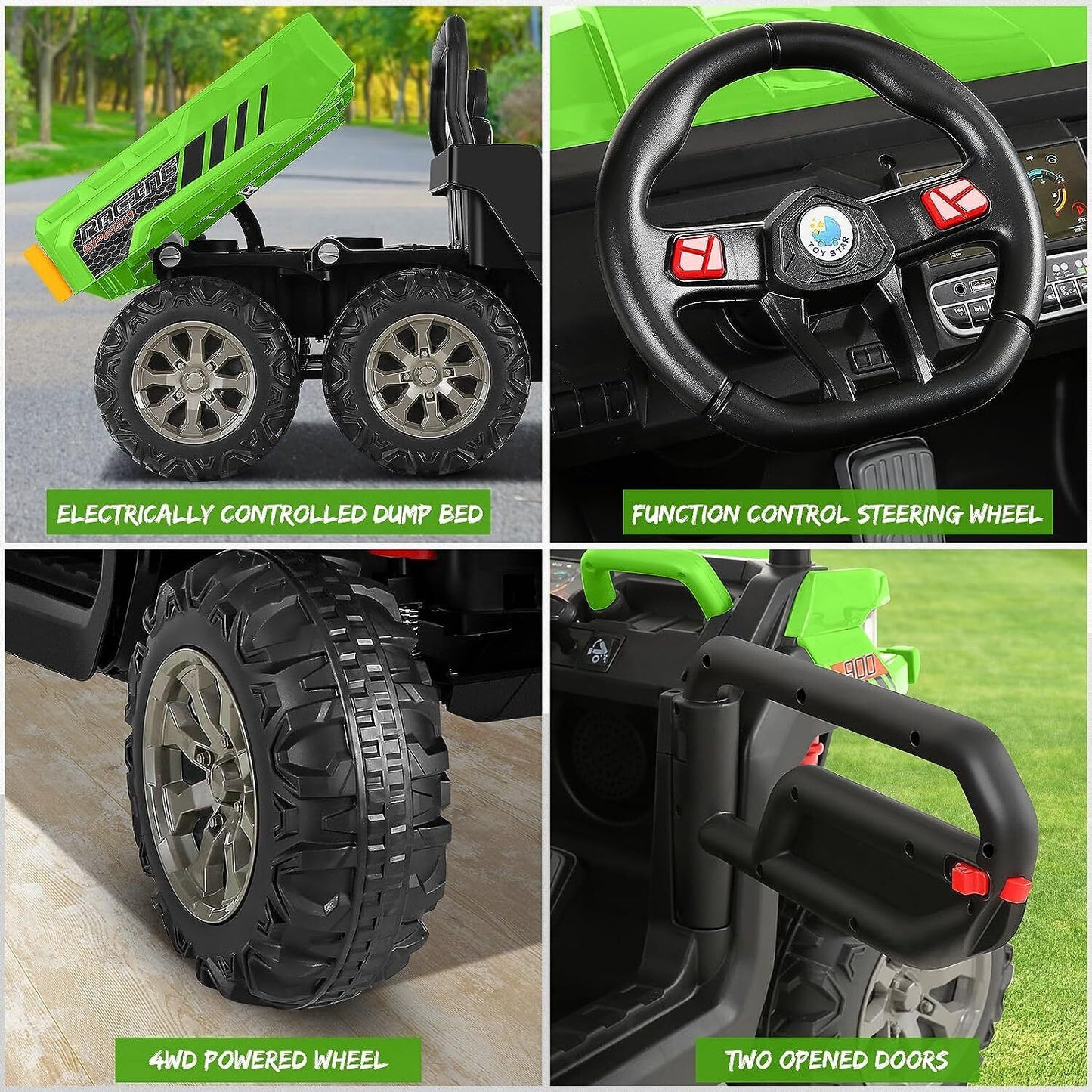 2-Seater Electric Truck Tractor with Dump Bed and Remote Control - 24V